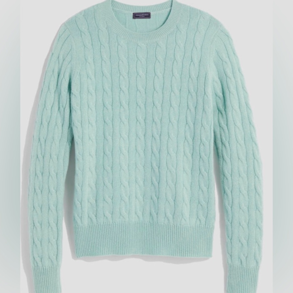 NWT Vineyard Vines Cashmere Cable Shine Crewneck Sweater in Mist Green Size: M